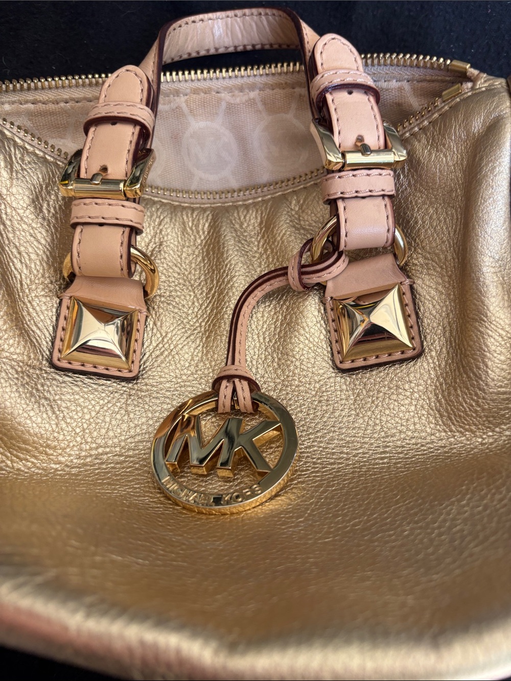 Michael Kors Metallic Gold Tote with Blush Trim Grayson.